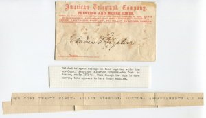 American Telegraph Company. Printing & Morse Lines Cover w/ Matching Tape LV6461