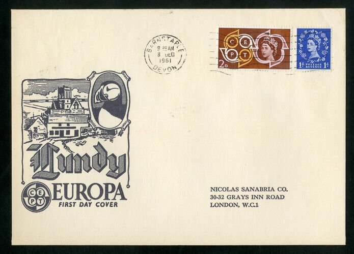 Lundy Islands Stamps First Day Cover 1961 Europa