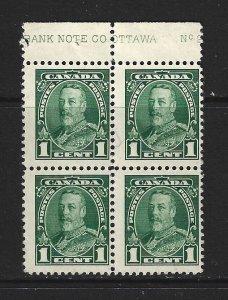 CANADA - #217 - 1c KING GEORGE V PICTORIAL ISSUE INSCRIPTION BLOCK MH