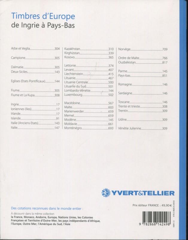 2015 French Yvert & Tellier Europe Postage Stamp Catalogue I-P Volume 3