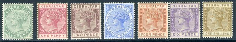 GIBRALTAR-1886-7 ½d to 1/-.  A mounted mint set of 7 values Sg 8-14