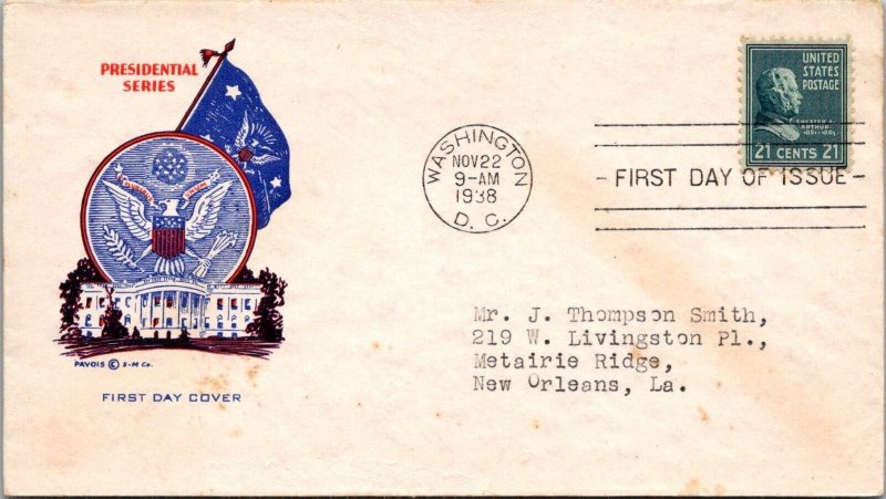 FDC 1938 SC #826 Pavois Cachet - Washington DC - Single - J725