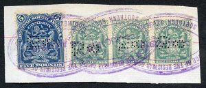 Rhodesia SG92 and SG89 Strip Fiscally used on piece