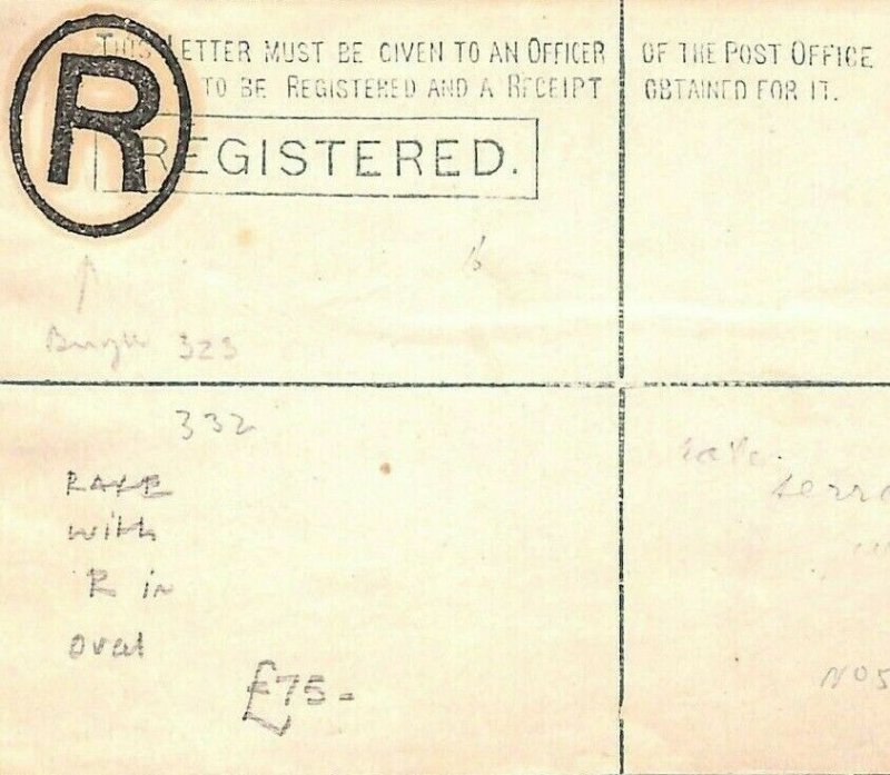 GB STATIONERY RARITY Pre-Cancel *R*Postmark UNUSED Registered Cover 1880s MS2137