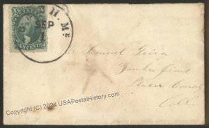 USA ca1858 Sc32 Very Fine Bath Maine to Place County CALIFORNIA Gold Rush 112925