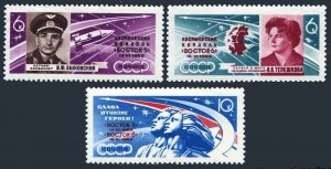 Russia 2750-2752, 2750-2752 imperf, MNH. Flights of Bykovsky, Tereshkova, 1963.