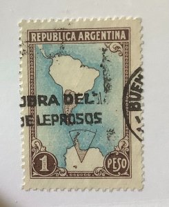 Argentina 1951 Scott  594 used - 1p, Map of South America and Antarctic