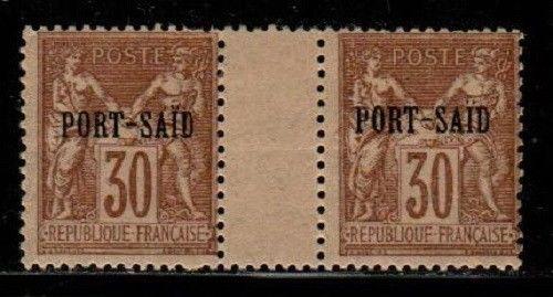 French Offices in Port Said Scott 10 Mint hinged gutter pair (CV $40.00)