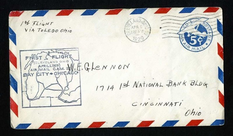 # UC1 CAM # 27 First Flight cover from Cleveland, OH - 4-1-1929