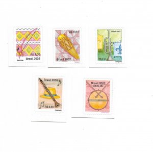 BRAZIL 2005 MUSICAL INSTRUMENTS MUSIC SELF ADHESIVE STAMPS 5 VALUES UNUSED
