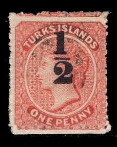 MOMEN: TURKS ISLANDS SG #22 1881 MINT OG H £350 LOT #68721*