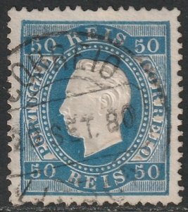 Portugal 1879 Sc 43a used Lisboa cancel deep blue perf 13.5