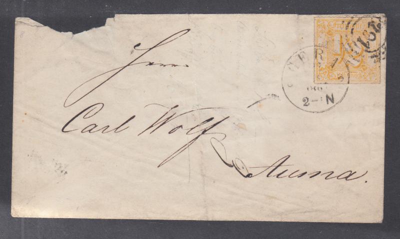 Thurn & Taxis Sc 29 on 1867 cover, Gera to Auma, CDS, 3 ring target with 291
