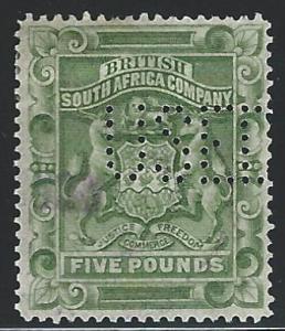  Rhodesia used 1890-97  Revenue Barefoot # 3 perfin USEI