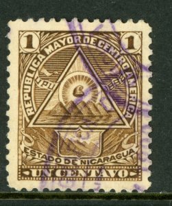 Nicaragua 1896 Seebeck 1¢ Coat of Arms Unwmk VFU B879   ⭐⭐⭐⭐⭐⭐