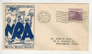 1932 FRANKLIN ROOSEVELT N.R.A. FDC 732-24 ADAM BERT CACHET SEEN AT $125 CV $80