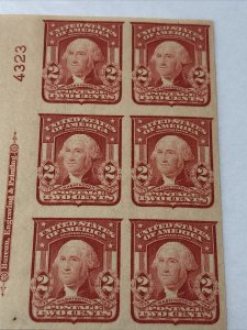 US 320 Washington 2C Imperf Plate Block Of 6  Superb Mint Never Hinged. 