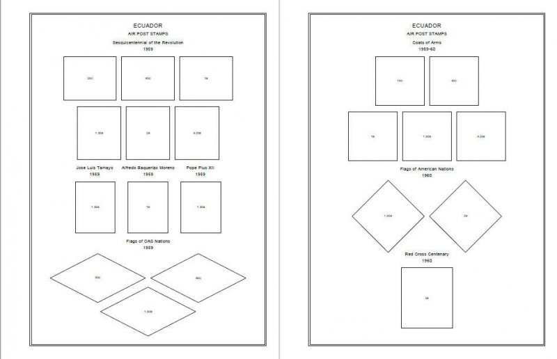  PRINTED ECUADOR AIRMAIL 1928-1983 STAMP ALBUM PAGES (102 pages)