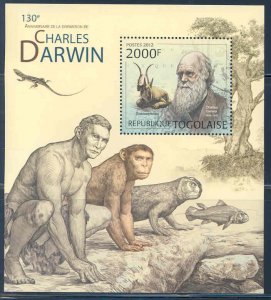 TOGO 2012 130th MEMORIAL ANNIVERSARY OF CHARLES DARWIN SOUVENIR SHEET MINT  NH