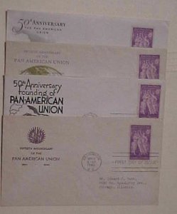 US FDC 4 DIFF.  PAN AM 1940  CACHET ADDRESSED
