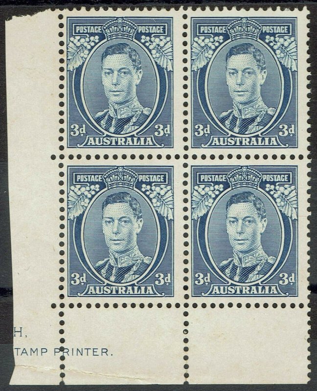 AUSTRALIA 1937 KGVI 3D DIE I MNH ** PART IMPRINT BLOCK 