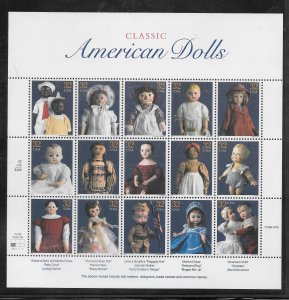 #3151 MNH Sheet CLASSIC AMERICAN DOLLS PLATE #P11111 PLATE POS #4