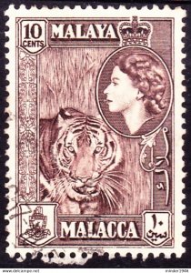 MALAYA MALACCA 1957 10c Deep Brown SG44 Fine Used