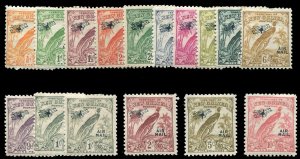 New Guinea #C28-42, 1932-34 Airpost, 1/2p-10sh, with additional 1sh value, hi...