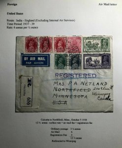 1938 Calcutta India Airmail Cover To Winnipeg Canada Via New York USA