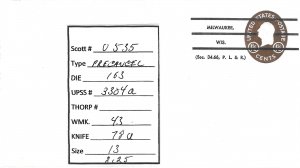 Scott# U535   Die 163  UPSS#3304a 1 US envelope.