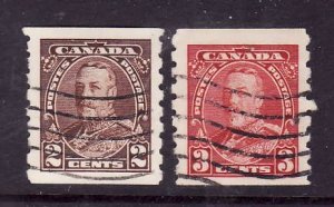 Canada-Sc#229-30-used 2c brown, 3c dark carmine-KGV Pictorial coils-id#250-1933-