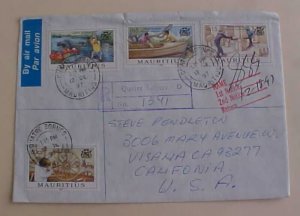 MAURITIUS REGISTERED COVER 1997 QUATRE BORNES B/S USA