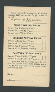 Ca 1944 Charlotte NC Waste Co Sells All Kinds Of Wiping Waste Cloths Unposted