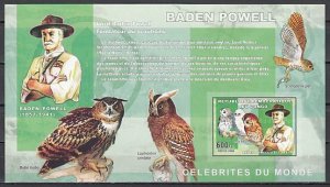 Congo Dem., Mi cat. 2282, BL359 B. Scout Baden Powell and Owls, IMPF s/sheet. ^