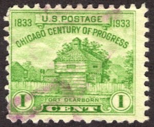 1933, US 1c, Restoration of Fort Dearborn, Used, purple cancel, Sc 728