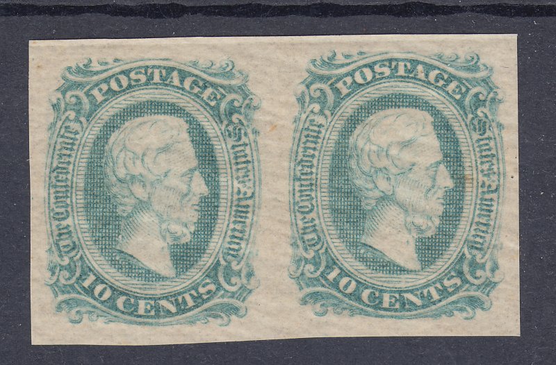 Confederate States Sc 11d, MNH. 1863-64 10c green Jefferson Davis, horiz pair,VF