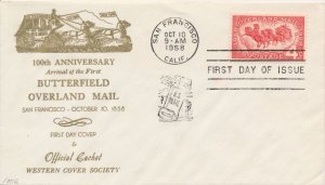 #1120 Overland Mail 1st Western cover Society Gold cachet First Day cover 