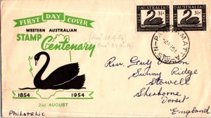 KAPPYSTAMPS AUSTRALIA FDC WESTERN STAMP 100TH 1954 SS1