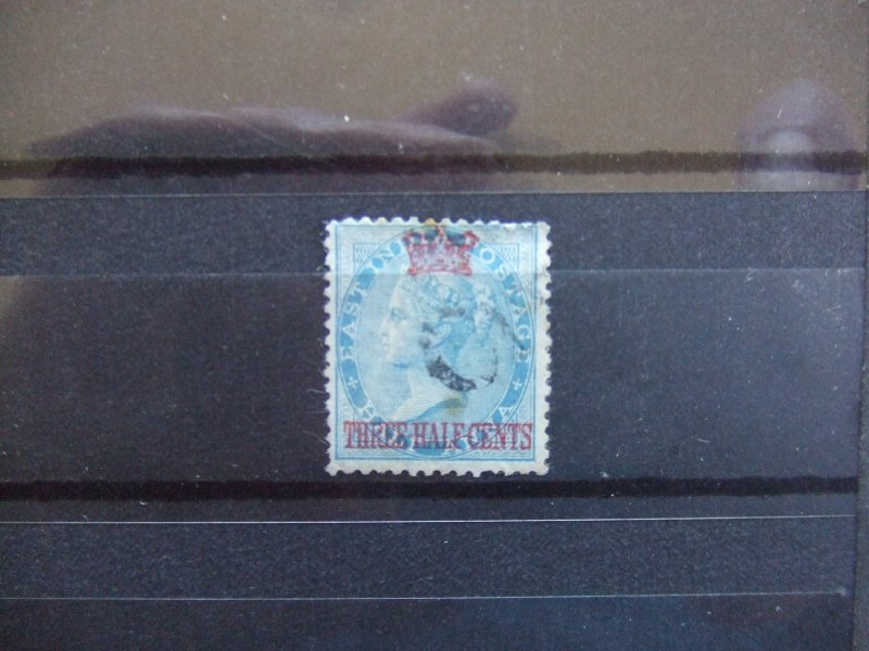 Straits QV 1867 1 1/2c on 1/2A blue SG1 CV £200