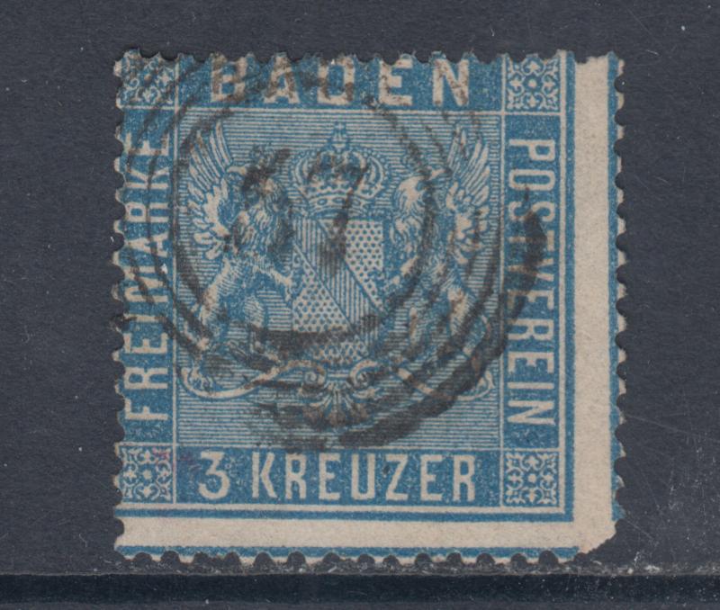 Baden Sc 12 used 1861 3kr ultra Coat of Arms, 57 in Target Cancel