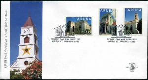 Aruba 113-115 FDC.Michel 151-153. Architectural Landmarks 1994.Church,Residence.