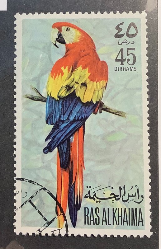 Ras Al Khaima 1972 Mi 664a CTO - 45d, bird,  Parrot, Scarlet Macaw