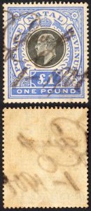 Natal SG142 One Pound Black and Bright Blue Fiscal Cancel