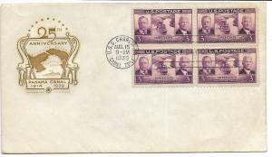 US 856 (PL-19b) 3c Panama Canal blk.4 on FDC Farnam Cachet ECV $56.00
