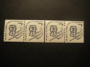 Scott 1811, 1c Inkwell, LINE PAIR centered in strip of 4, shiny, MNH Americana