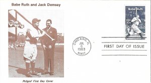 1983 FDC, #2046, 20c Babe Ruth, Philgraf D-905