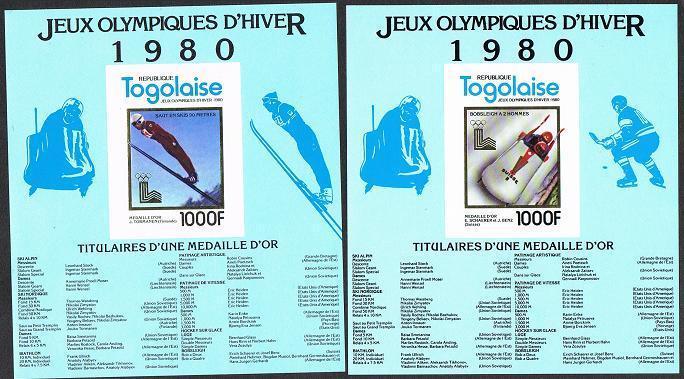 Togo 1049 F-J imperf,MNH. Olympics Lake Placid-1980.Gold medalists,Slalom,Hockey