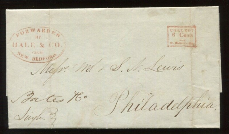 Hale & Co and Bates Express Cover New Bedford MA to Philadelphia PA LV6561