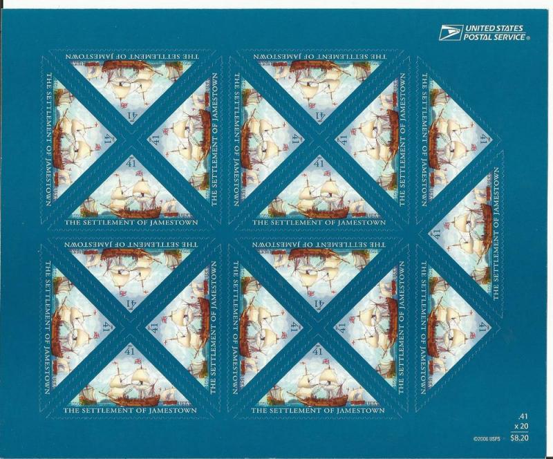 U.S. Scott #4136 Jamestown Triangle Stamp - Mint NH Sheet