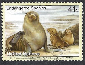 United Nations #949  41¢ Endangered Species (S. African Fur Seal) (2008) Used.